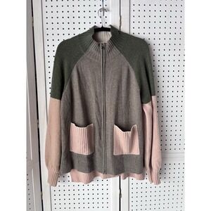 White Stuff Superfine Merino Wool Zip Colorblock Sweater Cardigan UK10 / US Med